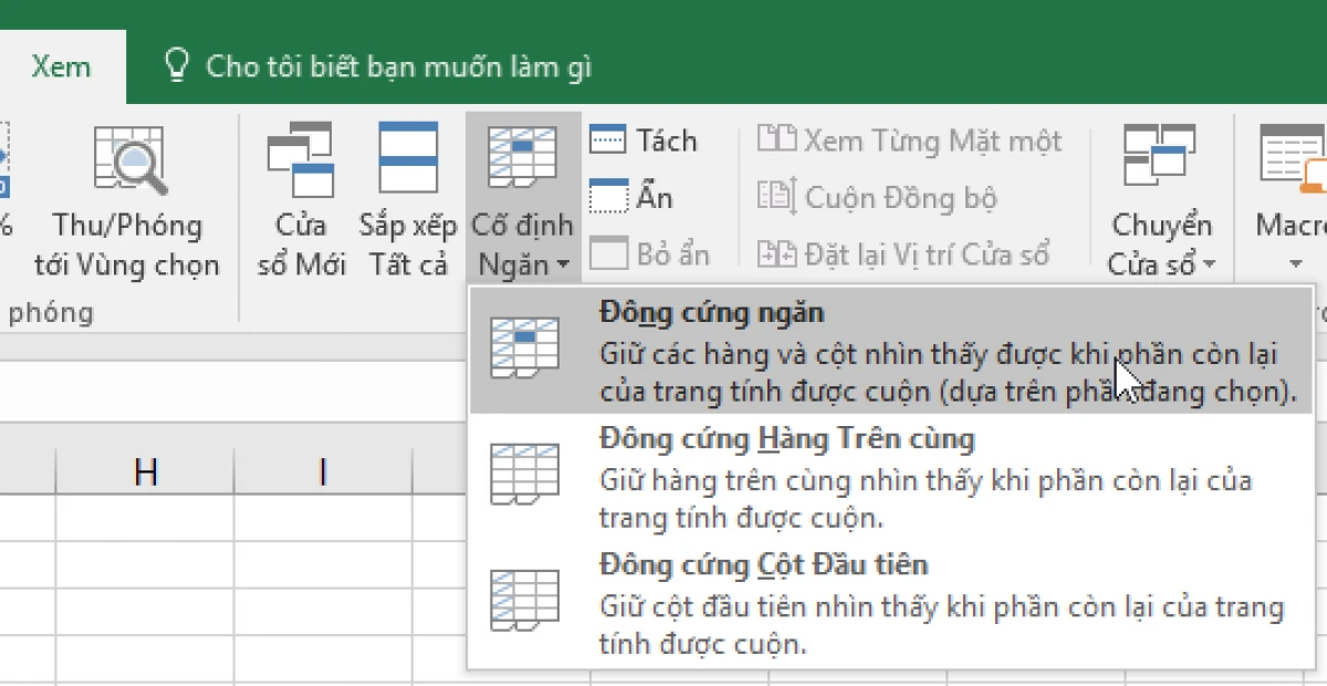 Bỏ cố định hàng và cột trong Excel