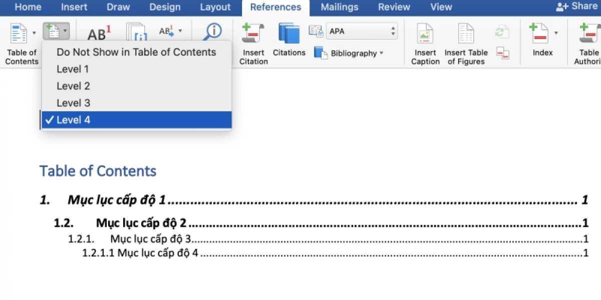 Làm mục lục nhiều cấp độ trong Word