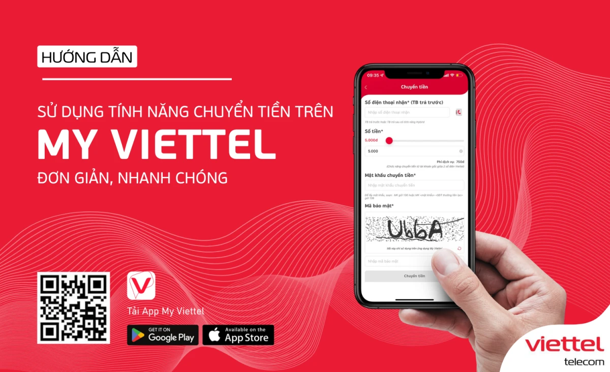 Chuyển tiền điện thoại Viettel qua ứng dụng My Viettel: Giao diện ứng dụng với các bước chuyển tiền.