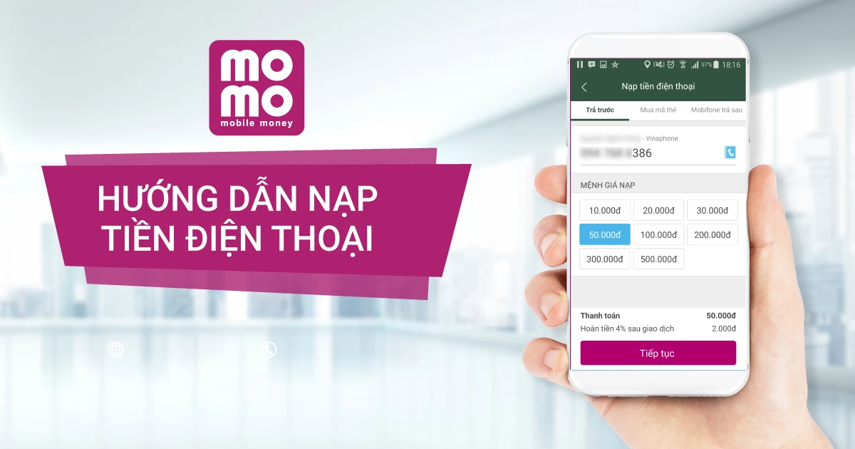 Hướng dẫn nạp tiền điện thoại qua ví Momo