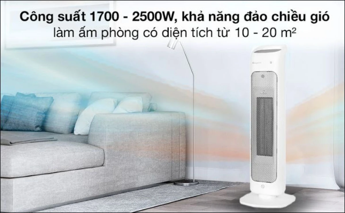 Quạt sưởi điện máy xanh với các mức công suất khác nhau