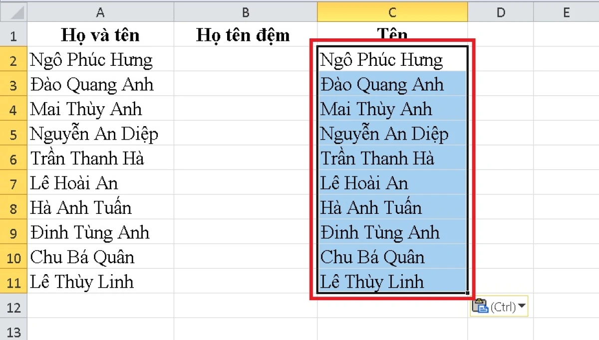 Tách họ và tên trong Excel bằng Text to Columns