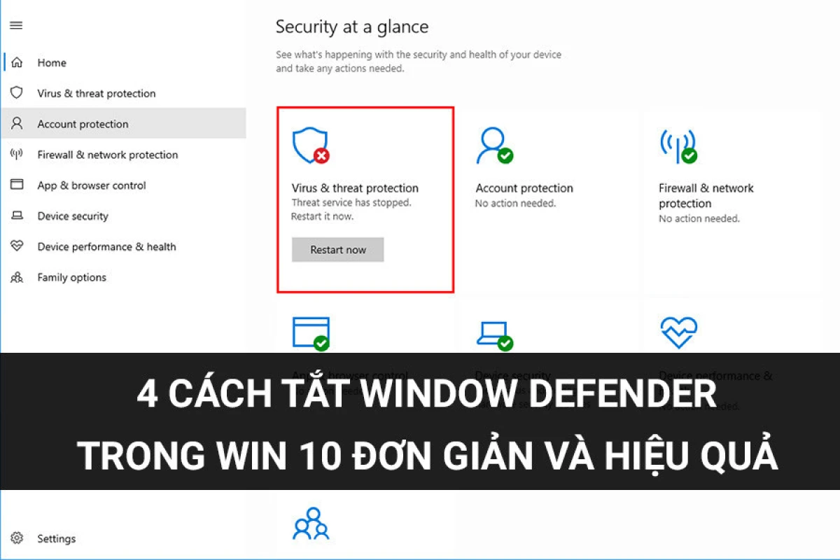 Tắt Windows Defender Win 10 qua Settings