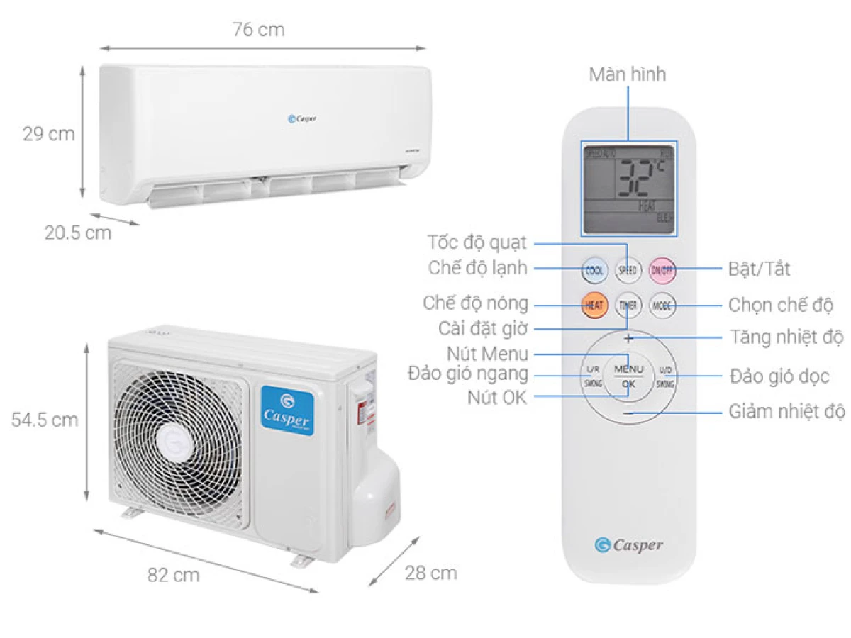 Điều khiển điều hòa Casper: Các nút chức năng