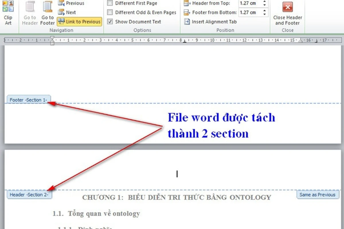 Hướng dẫn thiết lập Section trong Word để tùy chỉnh số trang