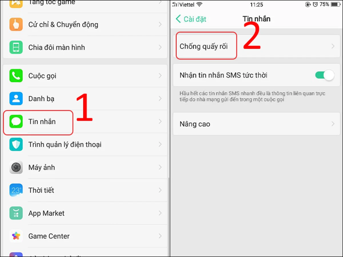 Giao diện ứng dụng chặn tin nhắn rác trên điện thoại