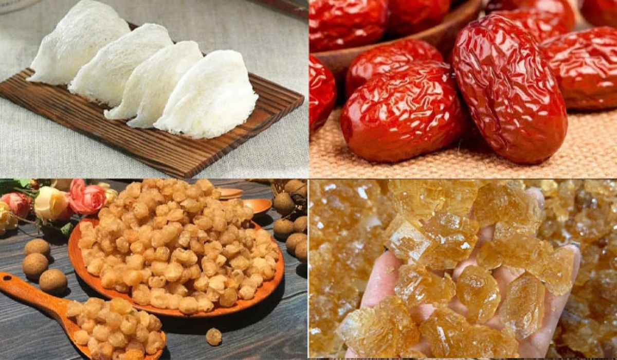 Nguyên liệu chưng yến táo đỏ đầy đủ và chất lượng