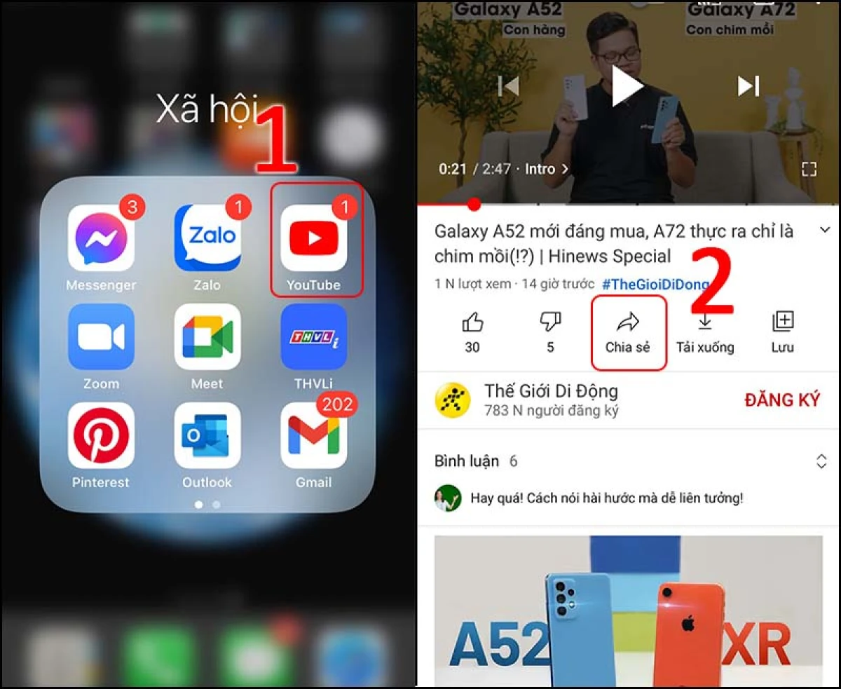 Hình minh họa tải video từ YouTube về điện thoại