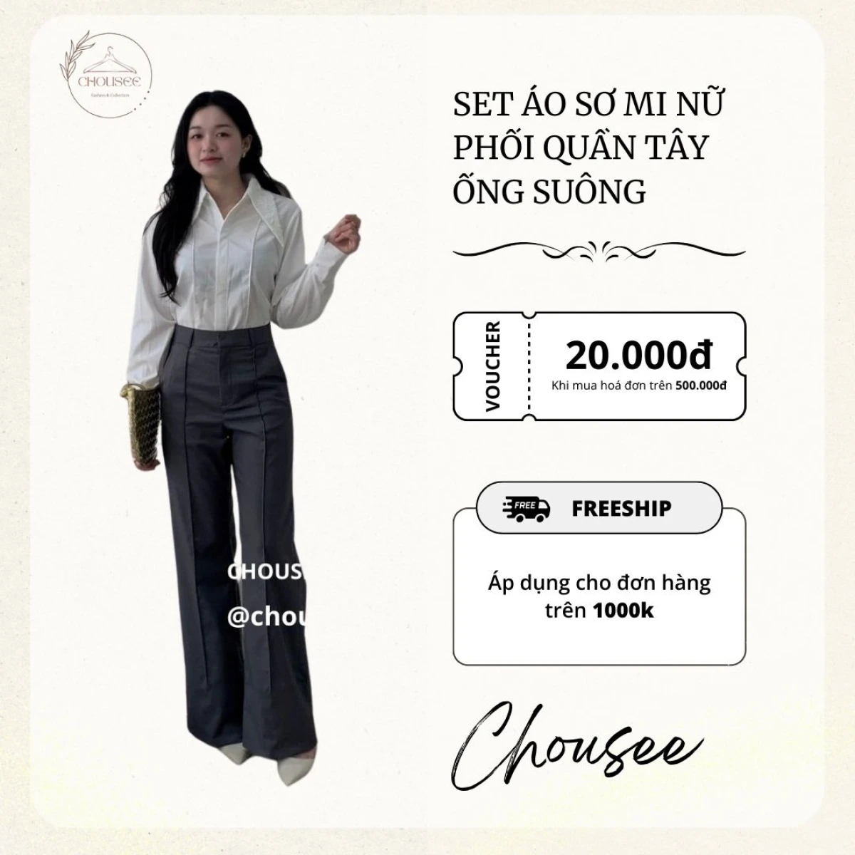 Áo sơ mi trắng công sở phối quần tây thanh lịch